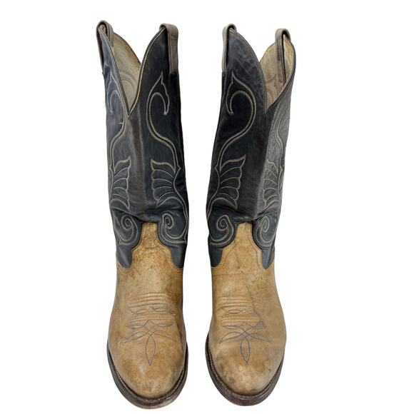 LARRY MAHAN Boots Men Size 9 Vintage George Strait Texas 2 tone Western Cowboy - Picture 2 of 12